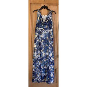 St. John Evening Womens Island Palm Silk Georgette Gown Dress Sz. 10 Blue SP NWT